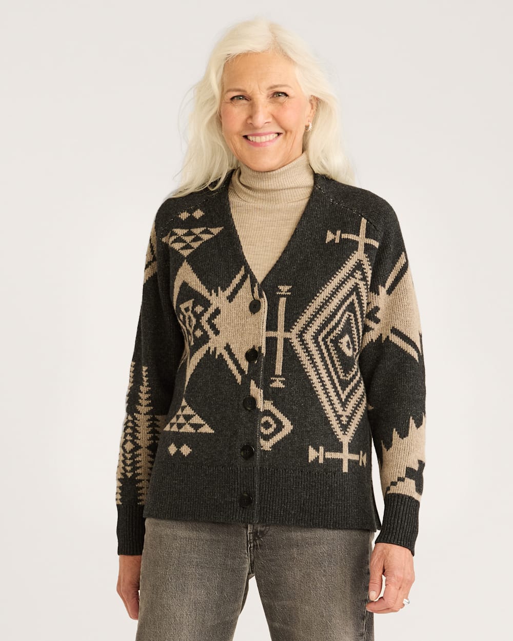 Pendleton Shop Women's Lambswool Mixed Graphic Cardigan for Unique Style