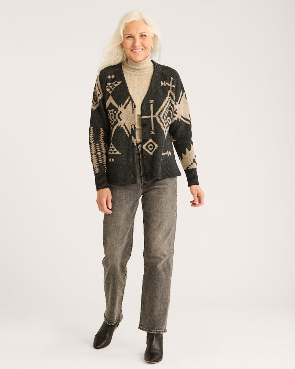 Pendleton Shop Women's Lambswool Mixed Graphic Cardigan for Unique Style