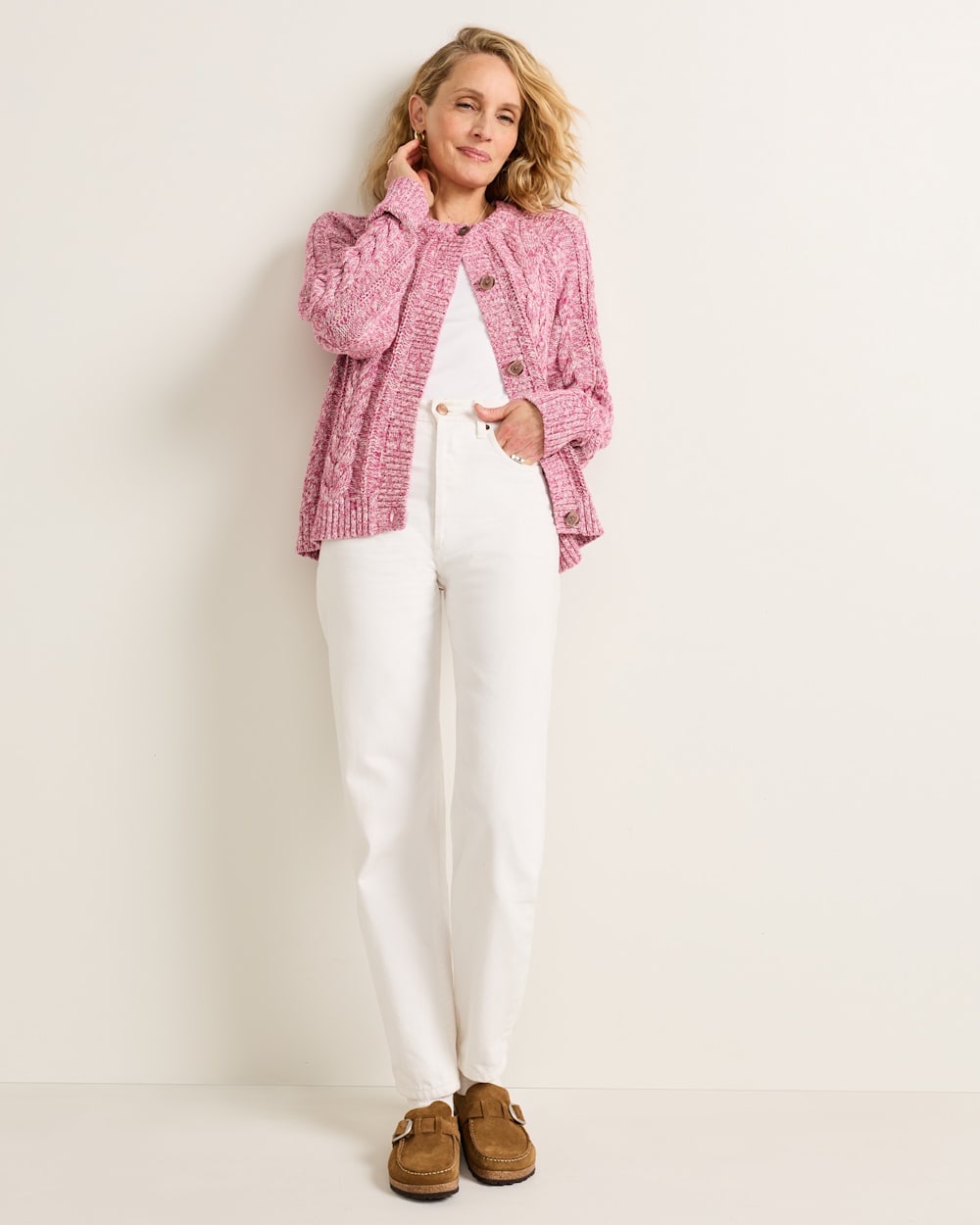 Pendleton Shop Women's Marled Cotton Cable Button-Front Cardigan