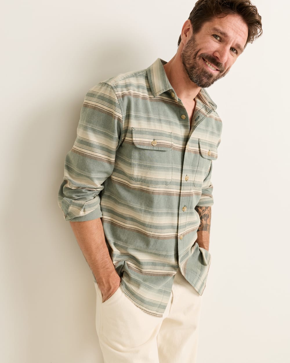 Pendleton Shop Men's Long-Sleeve Stripe Beach Shack Cotton Shirt