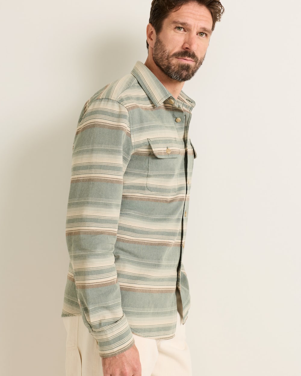 Pendleton Shop Men's Long-Sleeve Stripe Beach Shack Cotton Shirt