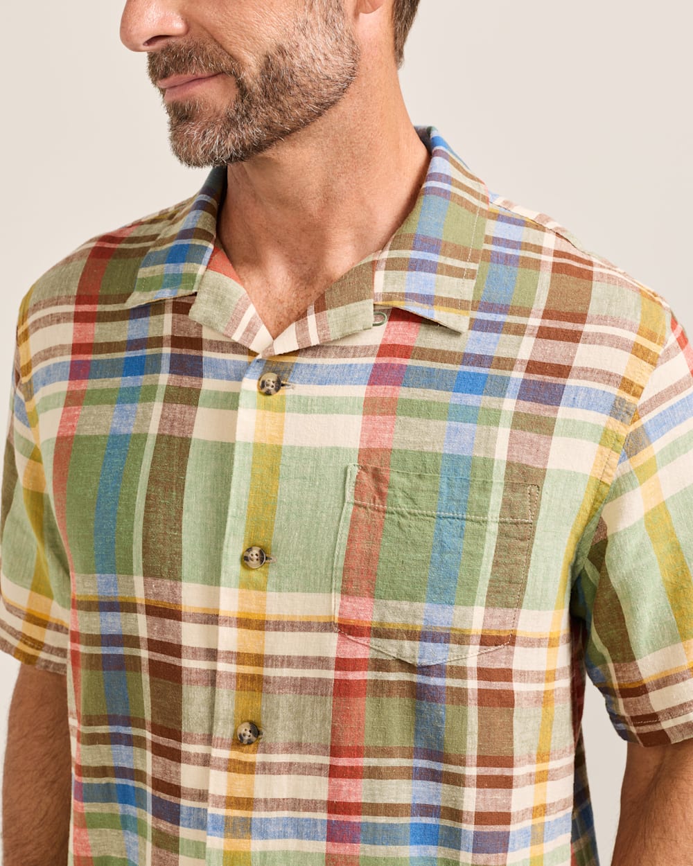 Pendleton Men's Short-Sleeve Plaid Aloha Linen Camp Shirt