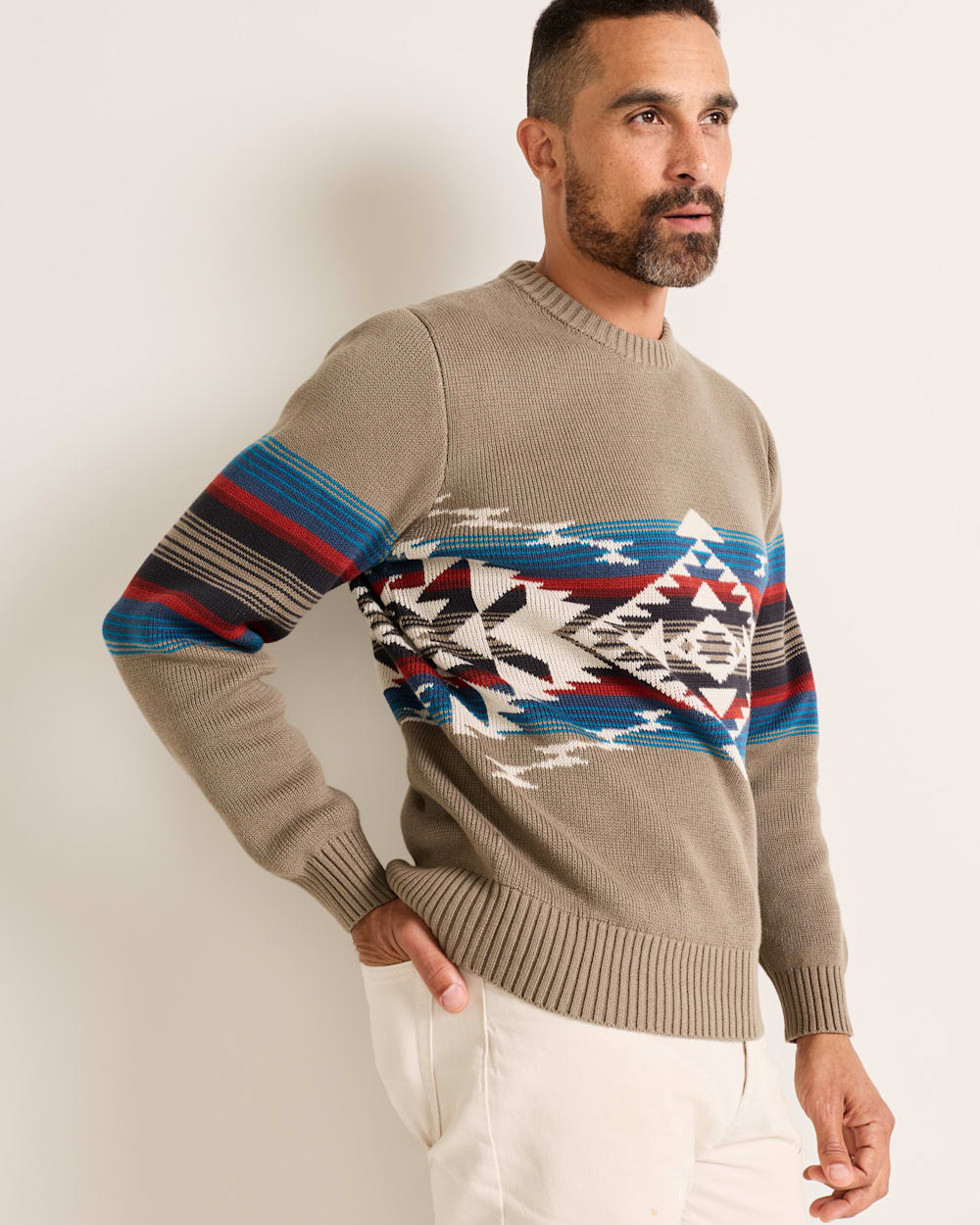 Pendleton Shop Men's Long-Sleeve Bridge Creek Pattern Cotton Sweater