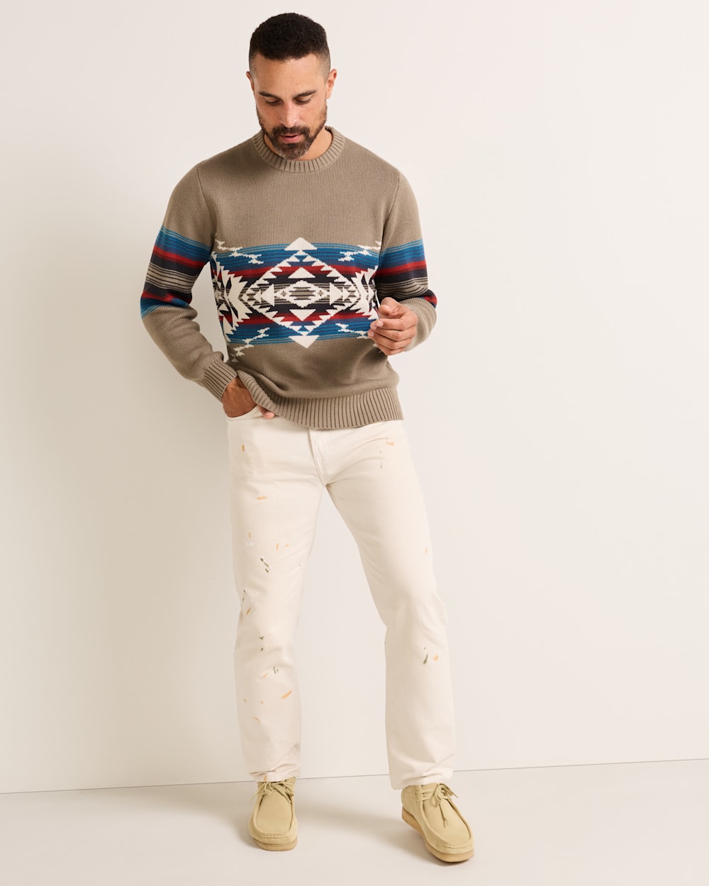 Pendleton Shop Men's Long-Sleeve Bridge Creek Pattern Cotton Sweater
