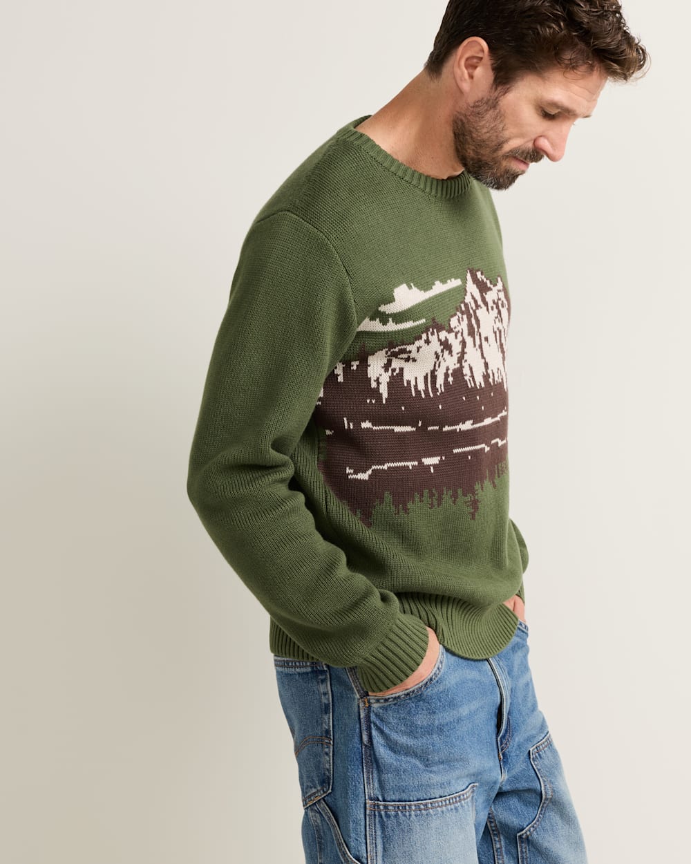 Pendleton Shop Men's Lake Scene Cotton Pullover Long-Sleeve Sweater