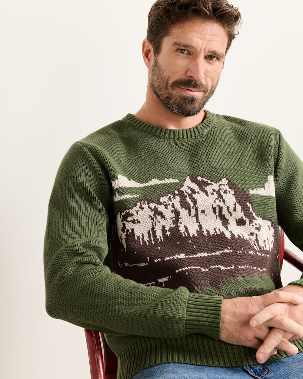 Pendleton Shop Men's Lake Scene Cotton Pullover Long-Sleeve Sweater