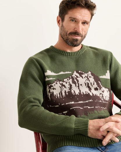 Pendleton Shop Men's Lake Scene Cotton Pullover Long-Sleeve Sweater