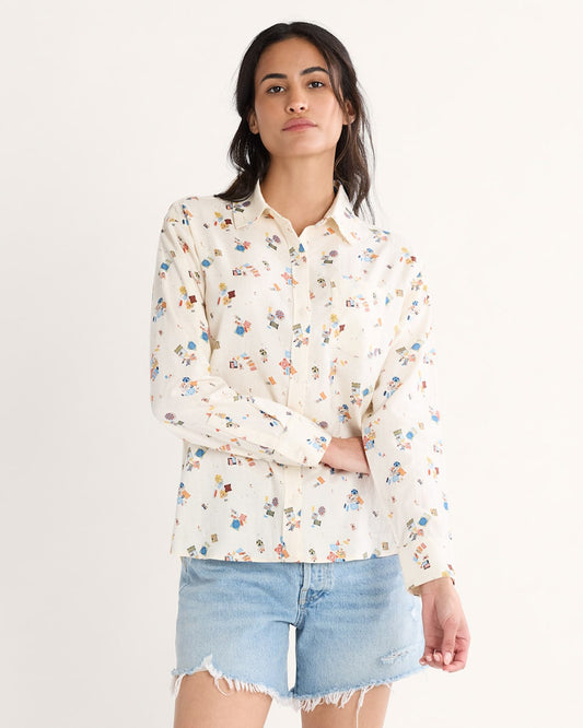 Pendleton Shop Women's Beach Print Coastal Linen Shirt Lightweight and Stylish