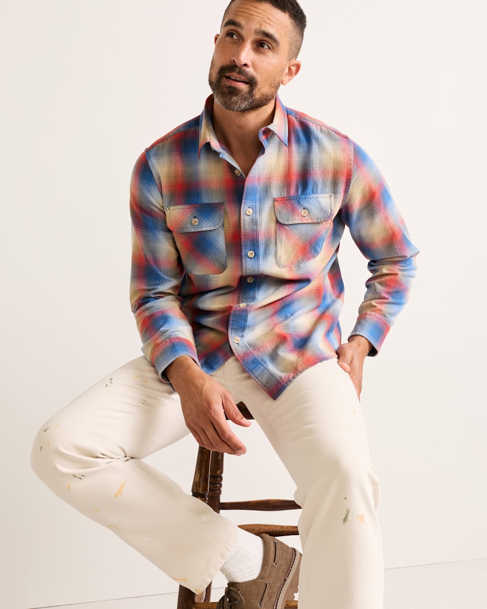Pendleton Shop Men's Plaid Long Sleeve Cotton Beach Shack Shirt