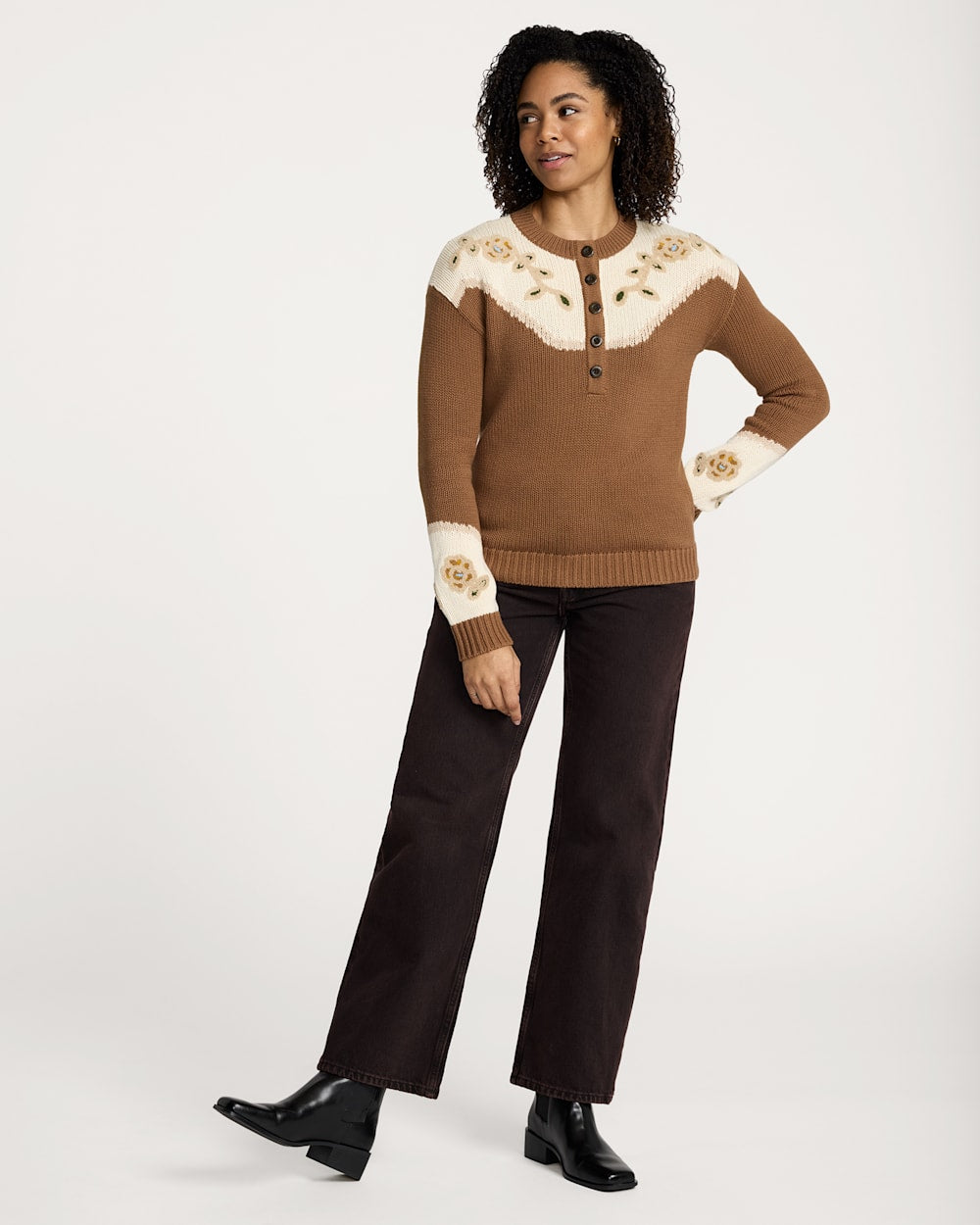 Pendleton Shop Women's Western Floral Henley Sweater in Tops